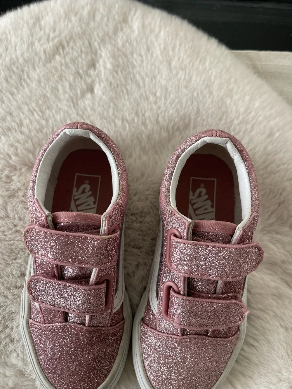 Vans Kids Pink Glitter Old Skool Velcro Sneakers